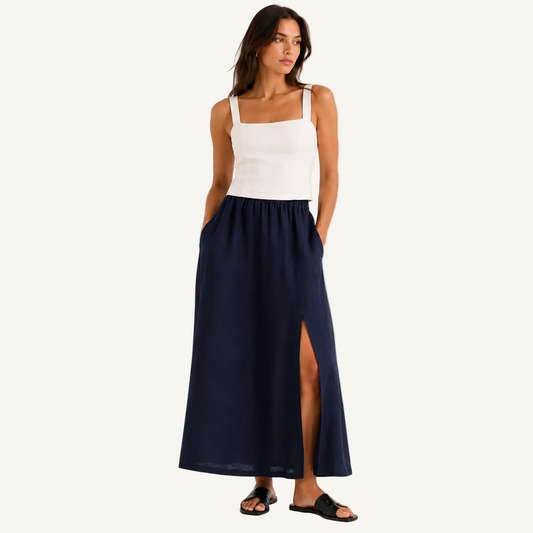 Amalfi European Linen Maxi Skirt in Atlantic Blue