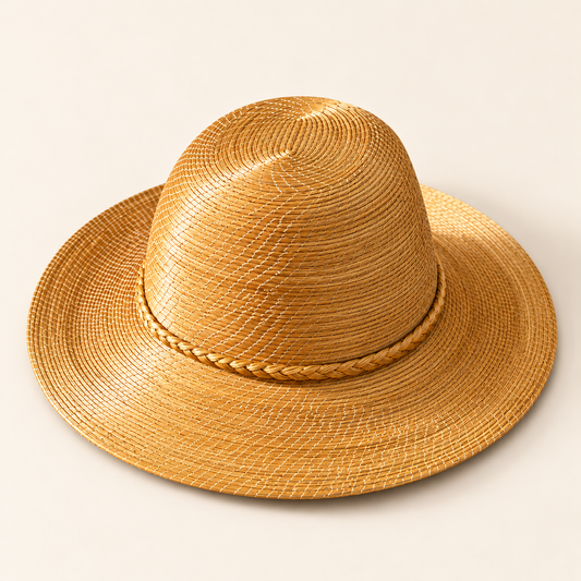 HELINN Sol Dourado handcrafted Golden Grass hat studio view