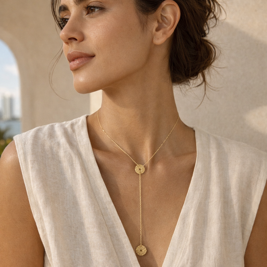 Golden Aura Solaris Lariat Necklace