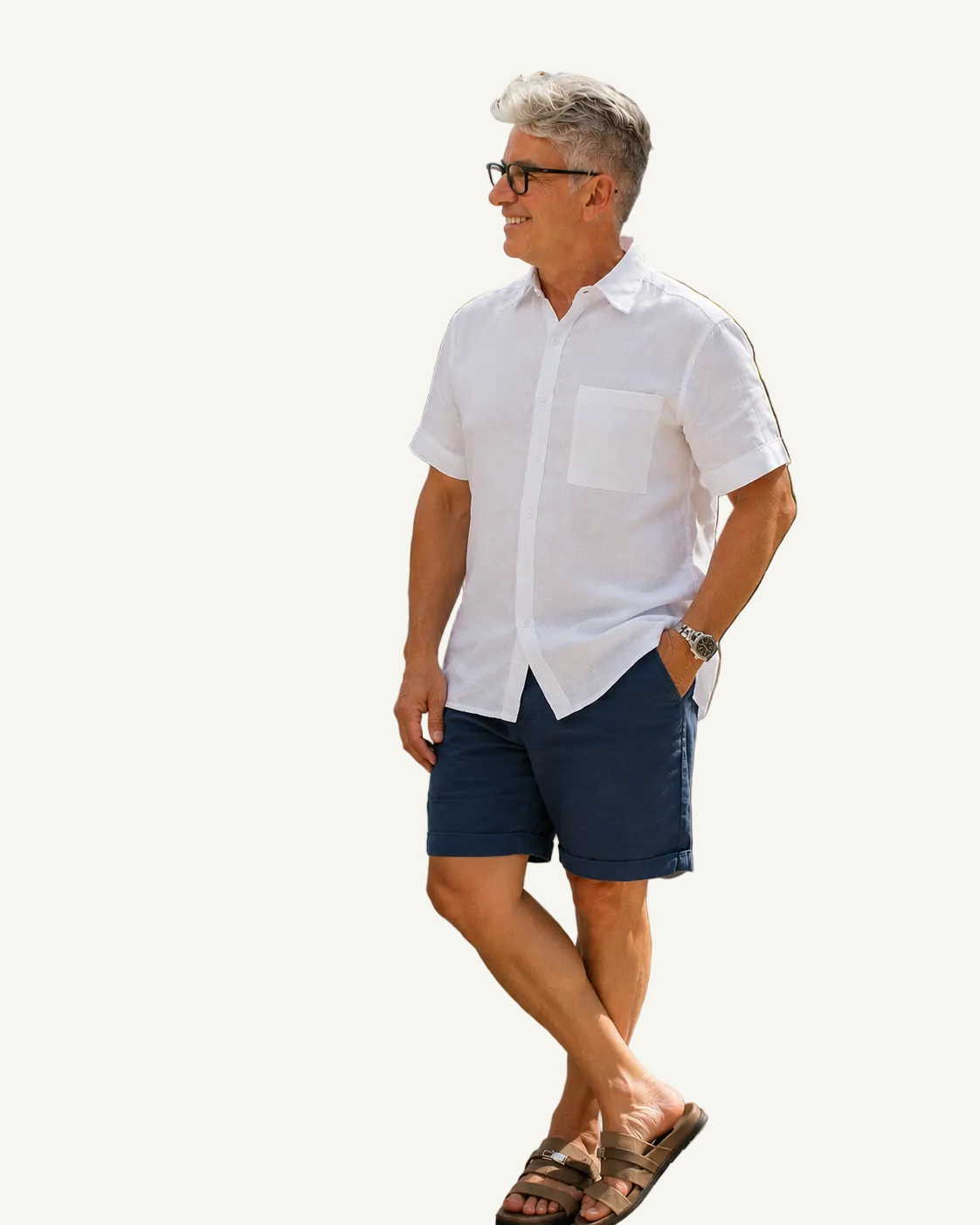 Brickell Linen Shirt in Ocean White styled with Key Biscayne linen shorts
