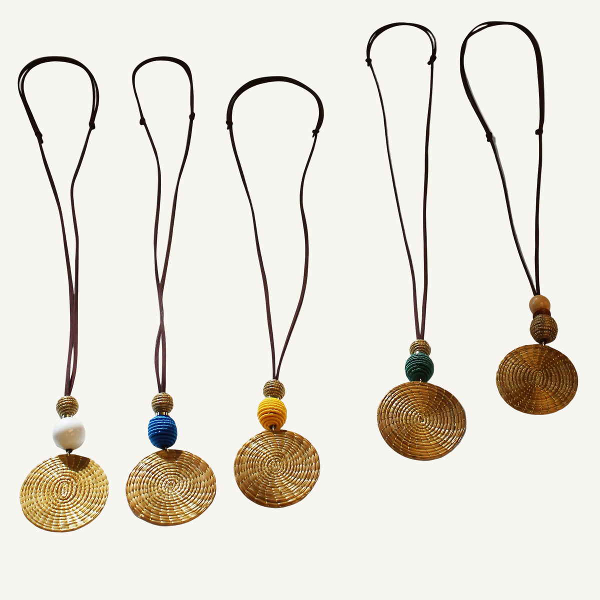 Solara Adjustable Golden Grass pendant necklace with colorful beads by HELINN