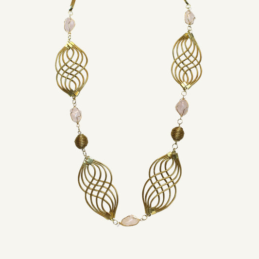 Vida Ondas do Cerrado Golden Grass necklace with blush quartz by HELINN