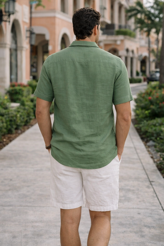 Stock Island Camp Collar Shirt in Everglade Green, back view