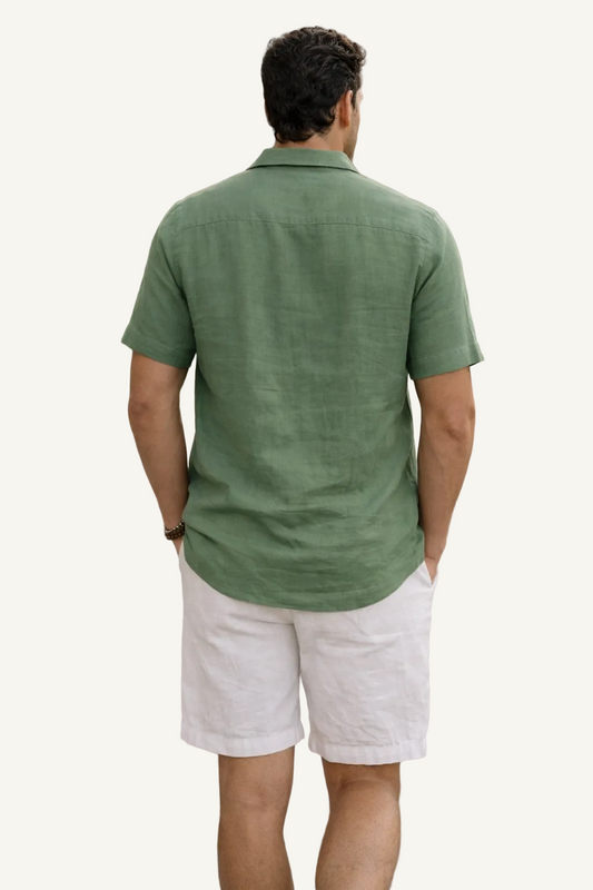 Stock Island Camp Collar Shirt in Everglade Green, back view