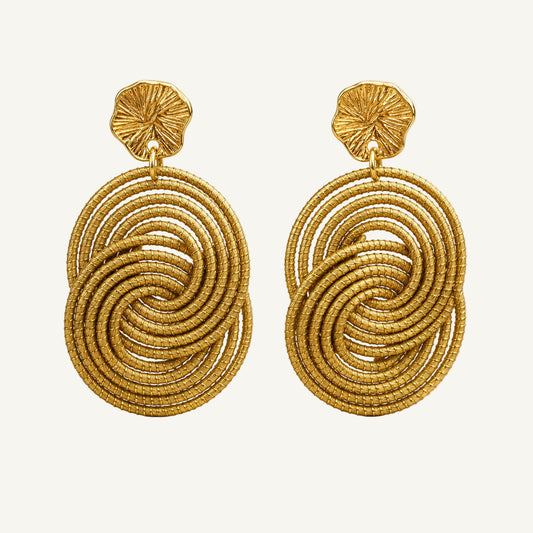 Toque de Sol Golden Grass earrings with colored thread by HELINN