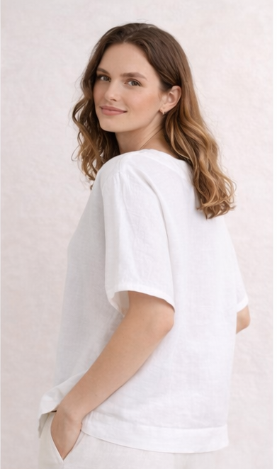 Palm Coast Linen Top in White, product view