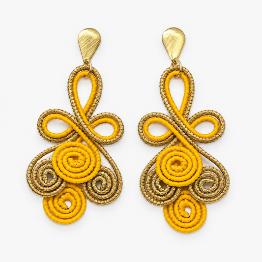 Brisa do Cerrado Golden Grass dangle earrings with colored fiber by HELINN