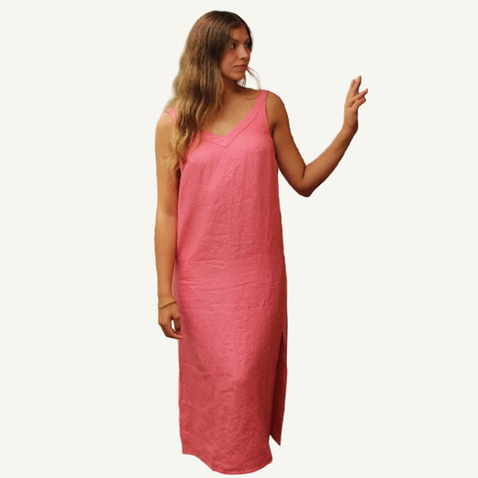 South Beach Linen Dress in Bloom Pink