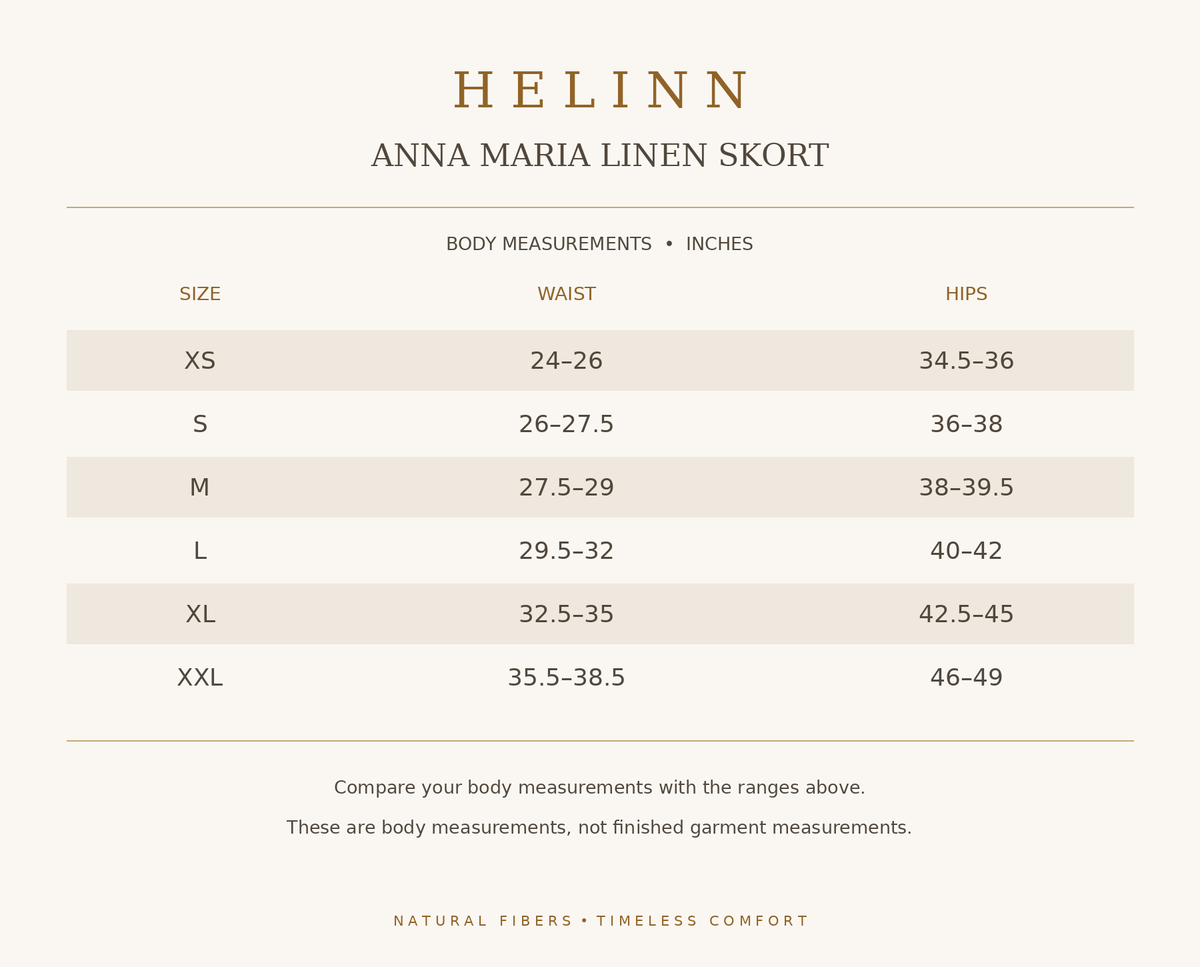 Anna Maria Linen Skort size guide