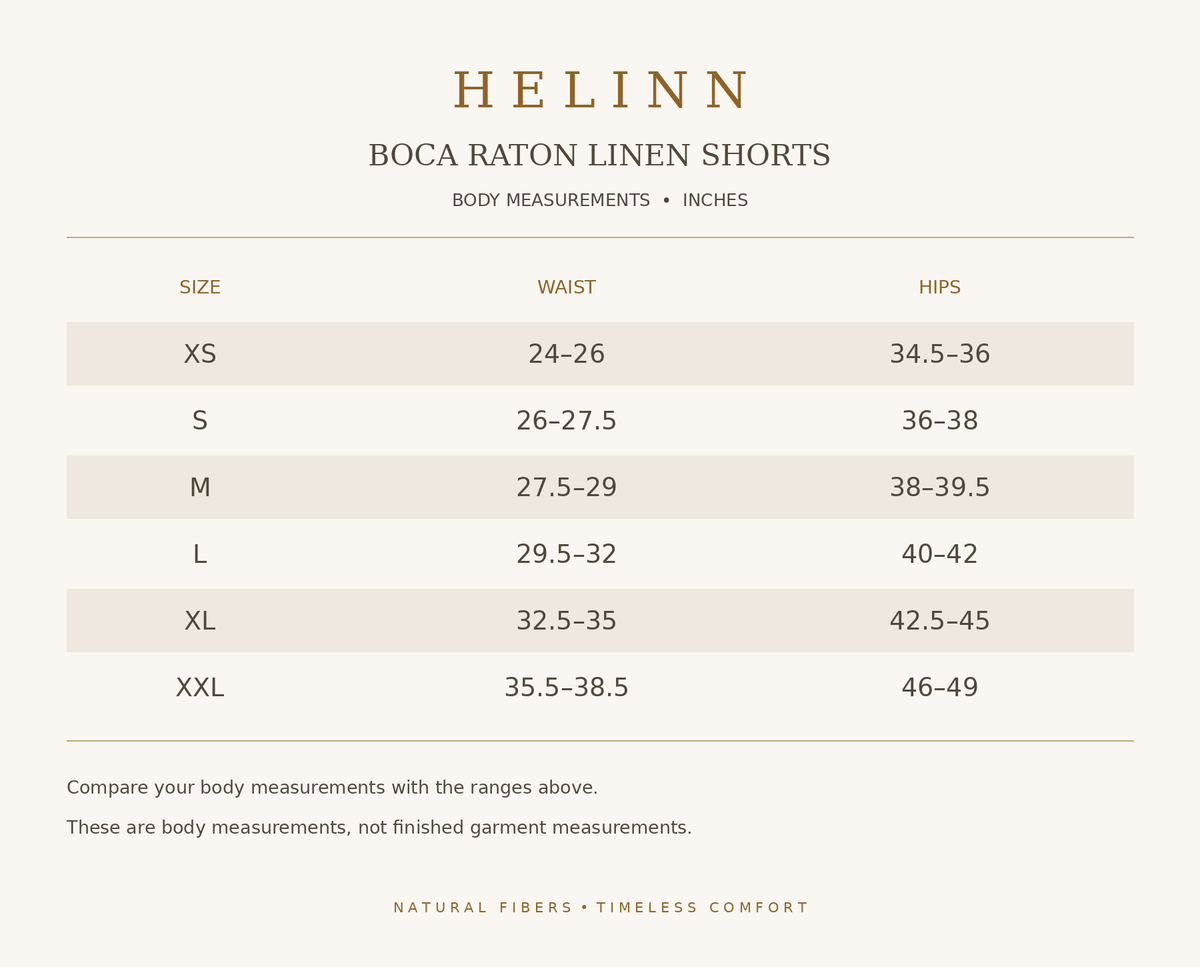 Boca Raton Linen Shorts size guide