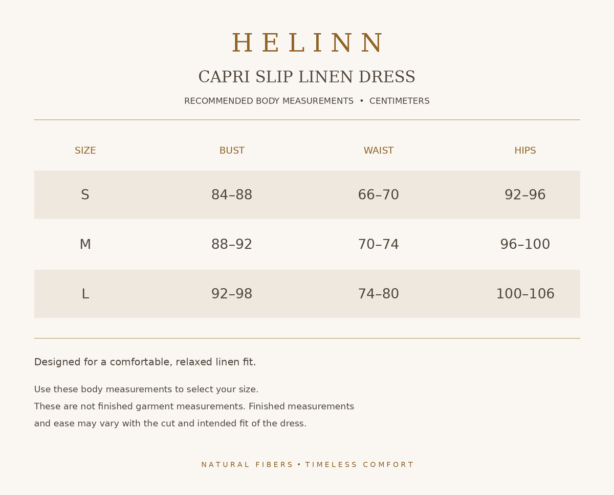 Capri Slip Linen Dress size guide