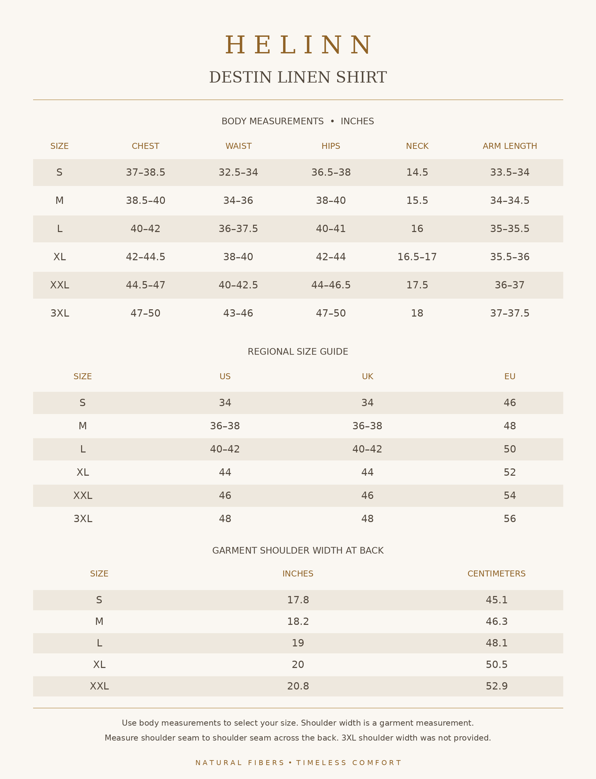 Destin Linen Shirt size guide