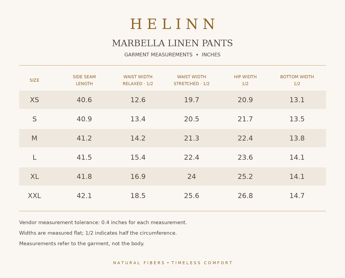 Marbella Linen Pants size guide