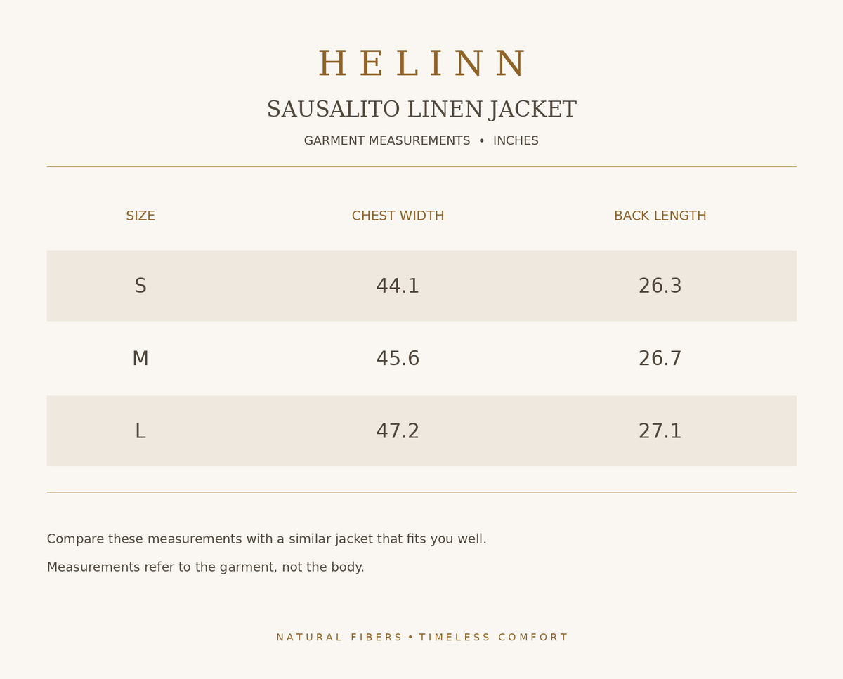 Sausalito Linen Jacket size guide