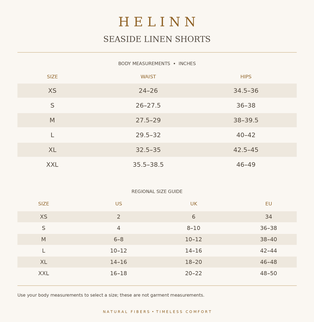 Seaside Linen Shorts size guide