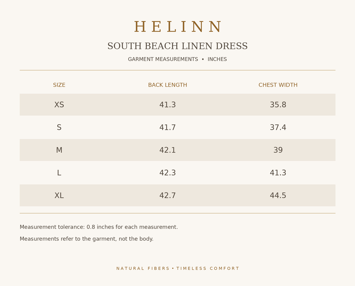 South Beach Linen Dress size guide