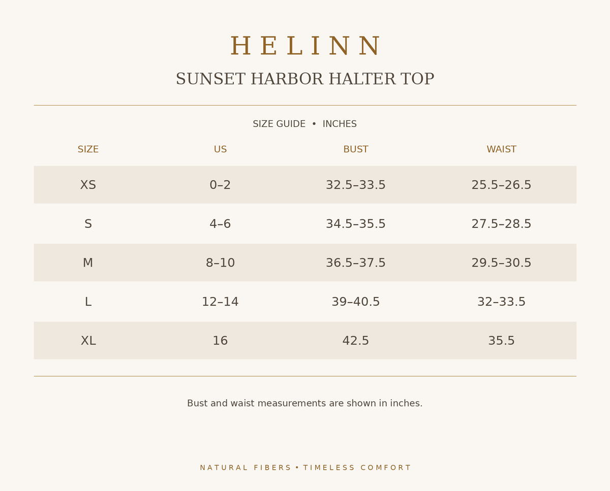 Sunset Harbor Halter Top size guide