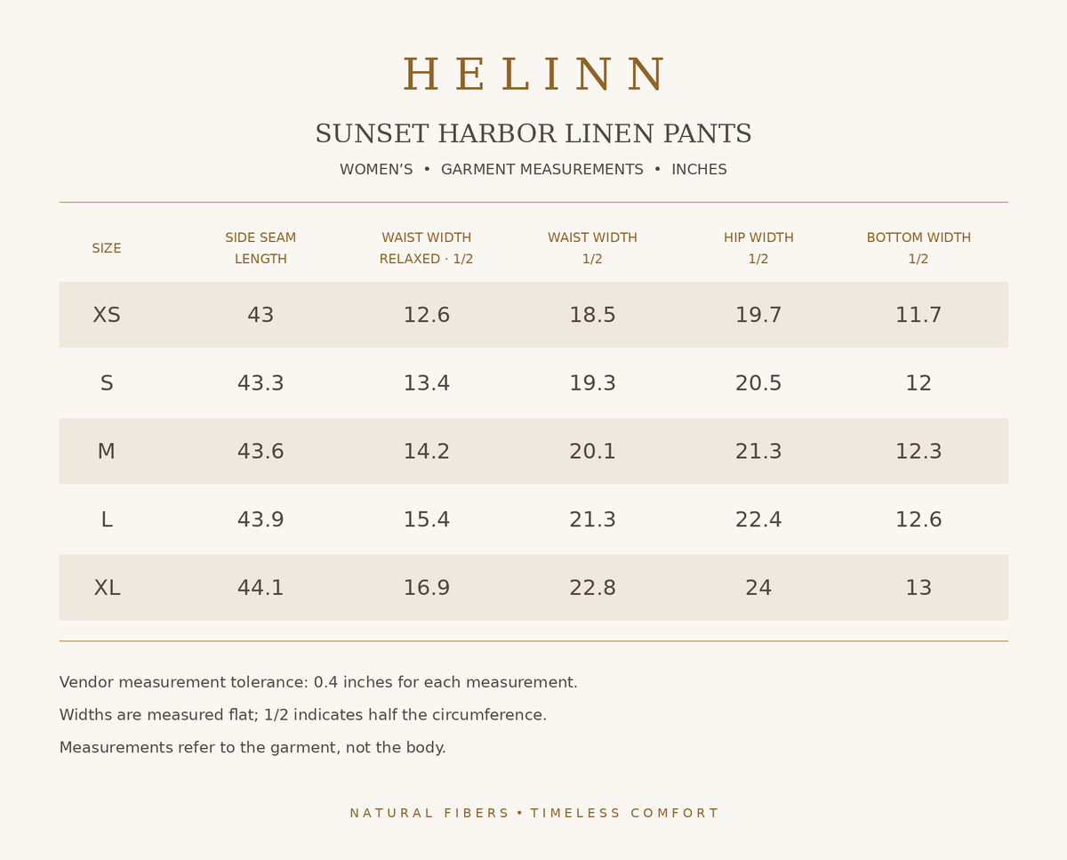 The Sunset Harbor Linen Pants size guide