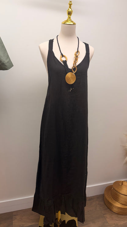 Mother’s Day Pairing – Black Linen Dress & Golden Grass Necklace