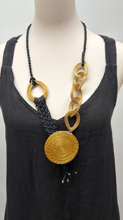 Mother’s Day Pairing – Black Linen Dress & Golden Grass Necklace