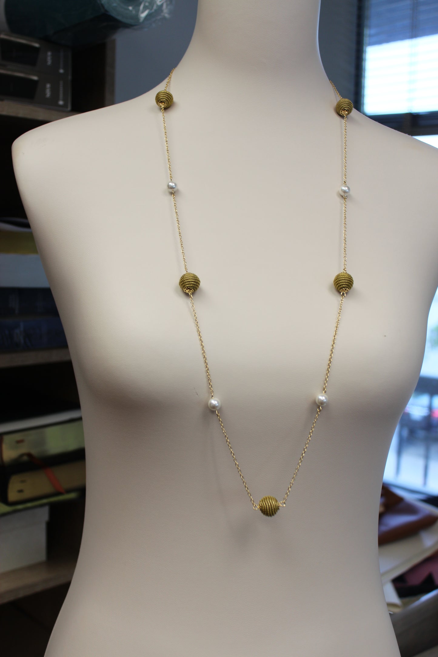 Aura Pearl Strand Necklace handcrafted with Golden Grass and pearl accents