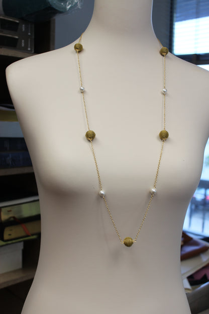 Aura Pearl Strand Necklace handcrafted with Golden Grass and pearl accents