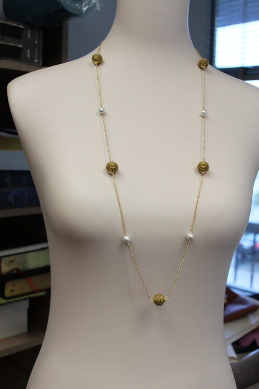 Aura Pearl Strand Necklace handcrafted with Golden Grass and pearl accents