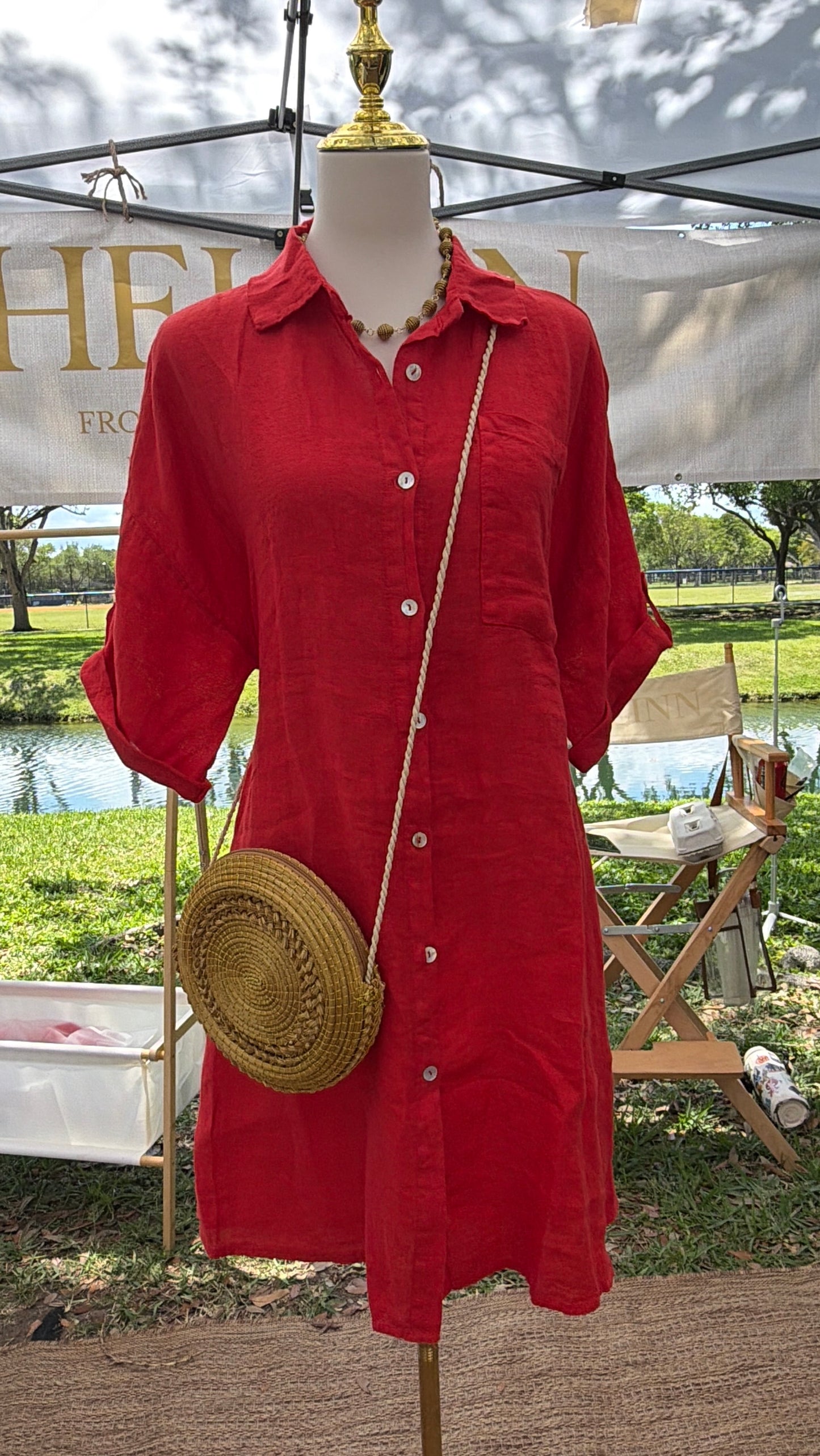 Mother’s Day Pairing – Flame Red Linen Dress & Flame Knot Earrings