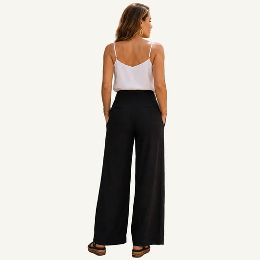 Coconut Grove Linen Pants in Midnight Black, back view