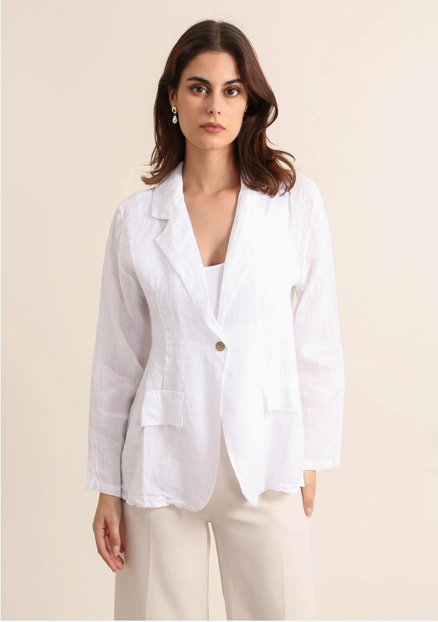 Mother’s Day Pairing – White Linen Jacket & Golden Grass Hoops
