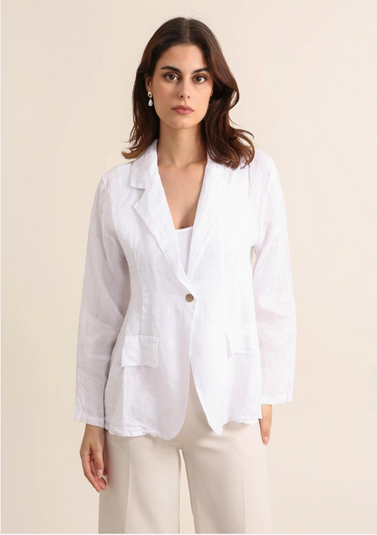Mother’s Day Pairing – White Linen Jacket & Golden Grass Hoops