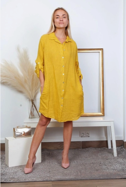 Linen Dress + Golden Grass Earrings