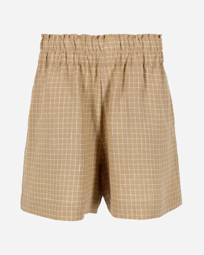 Seaside Linen Shorts in Driftwood Windowpane, women's European linen shorts