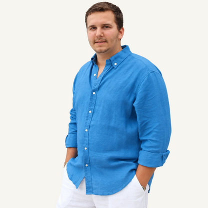 Destin Linen Shirt, men's long-sleeve European linen button-down by HELINN