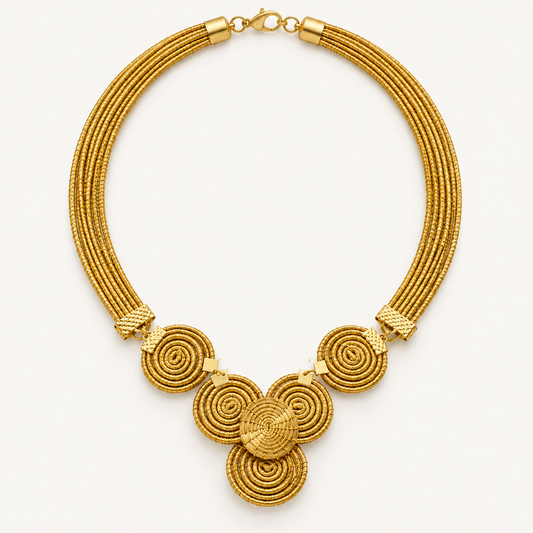 Natureza Dourada handcrafted golden natural fiber necklace by HELINN