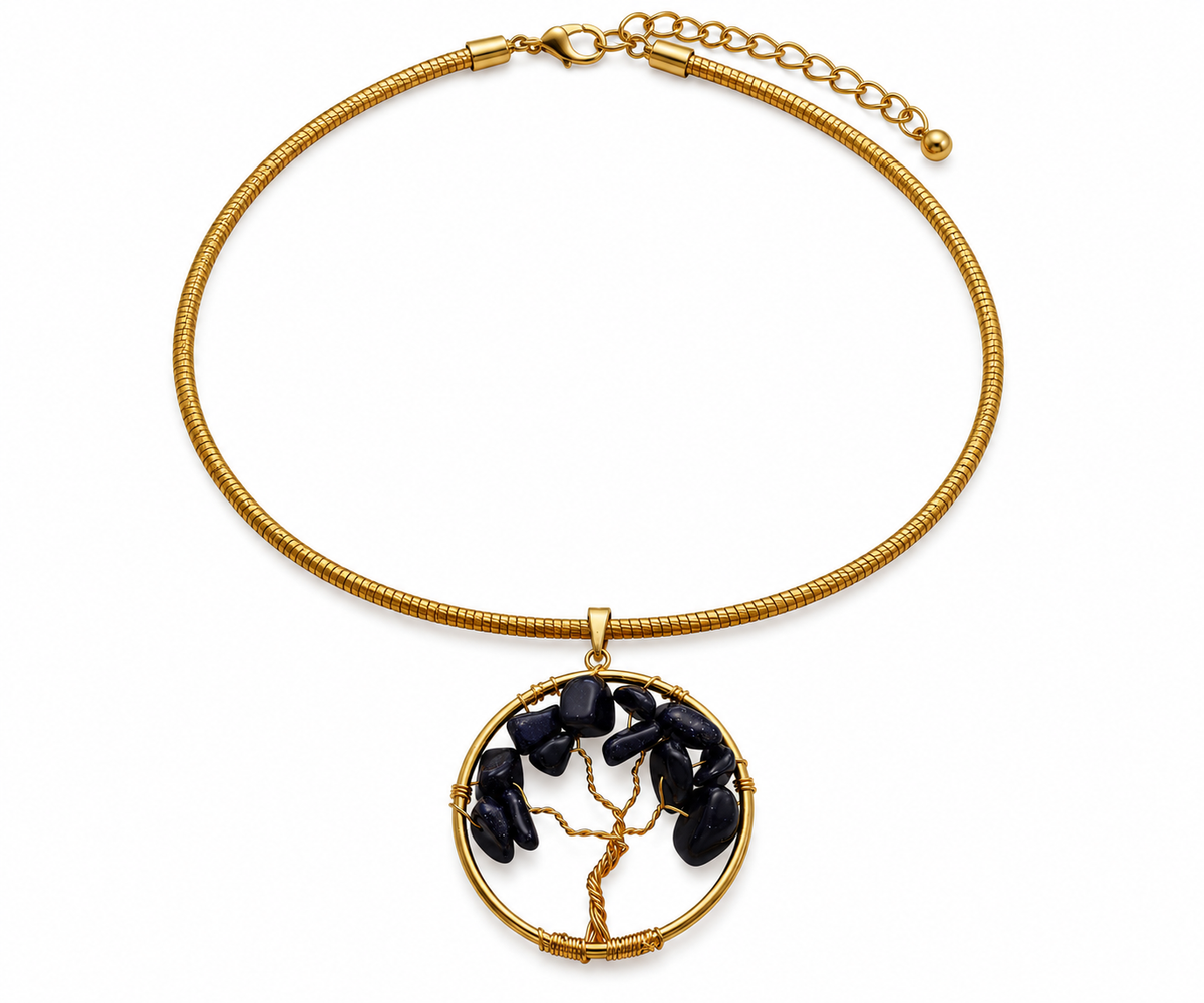 Vida Árvore da Vida choker in Midnight Black natural stones