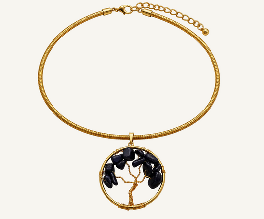Vida Árvore da Vida choker in Midnight Black natural stones