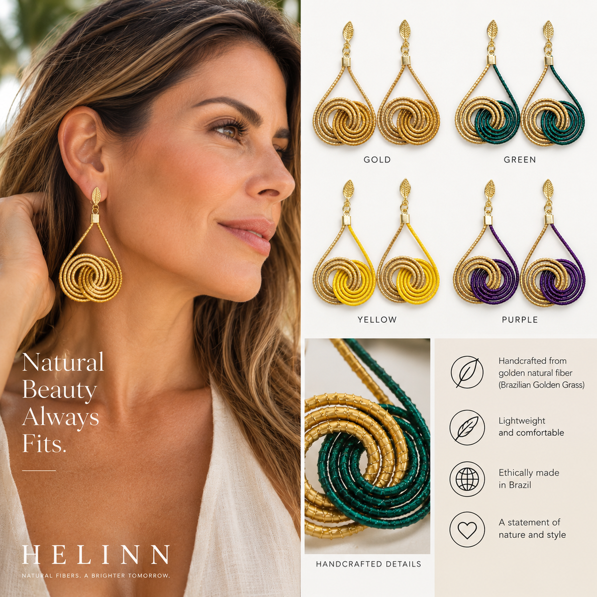 Vida Ondas Naturais Golden Natural Fiber Earrings