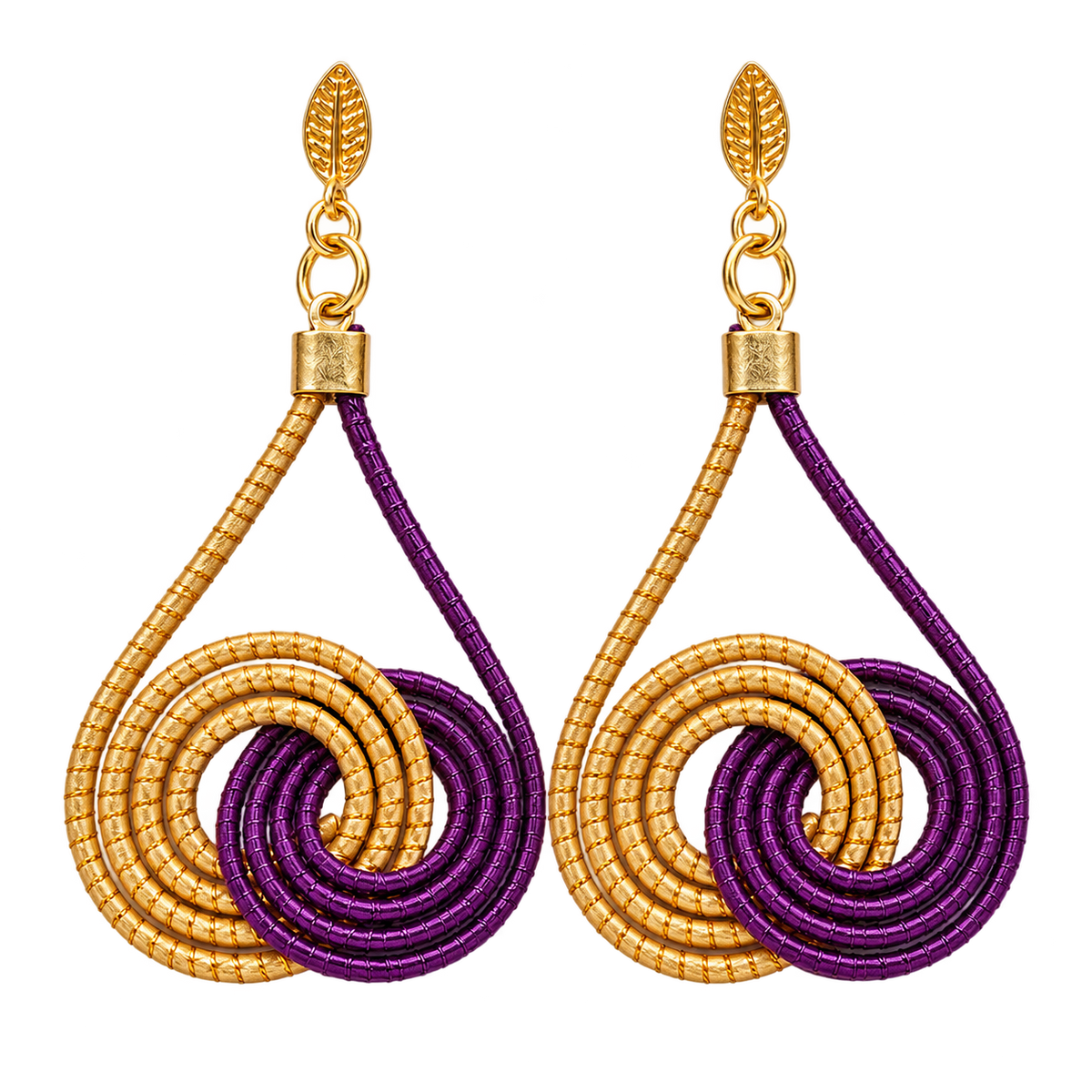 Vida Ondas Naturais earrings in purple and golden natural fiber